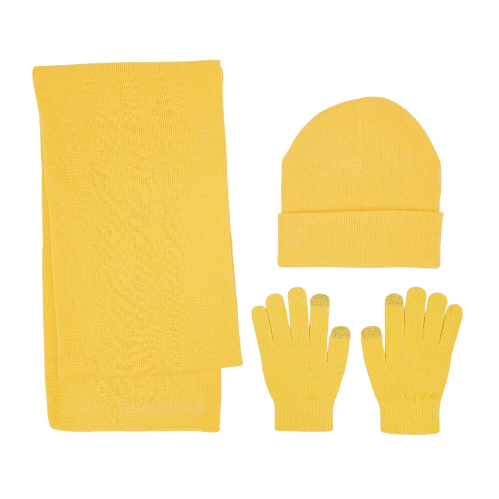 6690 Winter Knit Scarf Beanie Touchscreen Gloves 3PCS Set and ,Yellow